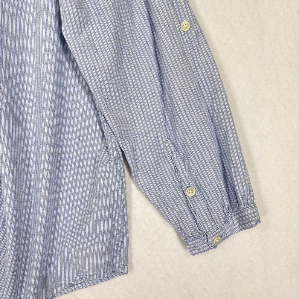 Ruff Hewn Woman Henley Blouse 1X Striped Ruffle Front Coastal Casual - Picture 8 of 9